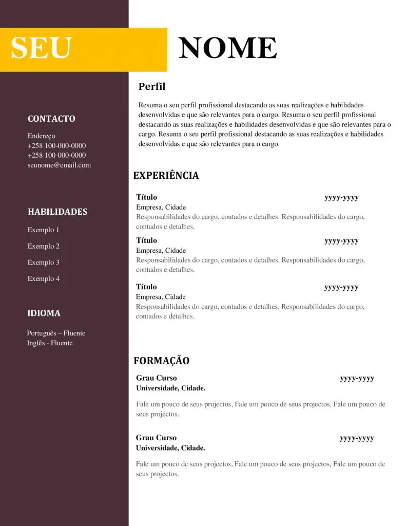 10 Modelos de Curriculum Vitae em Word Para Download Grátis