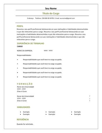 Currículo básico em Word pronto para preencher